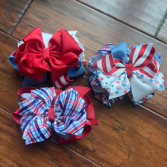 BuggaBooBows Double Stack Octopus Style 6" Patriotic Bundle Plaid Novelty Red - Picture 4 of 4